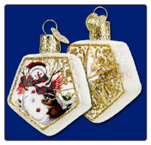 Raccoon & Snowman Glass Ornament