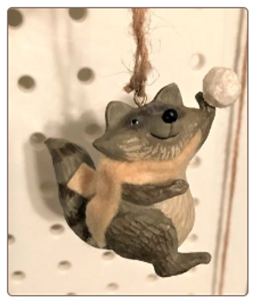 Raccoon Holding Snowball Ornament