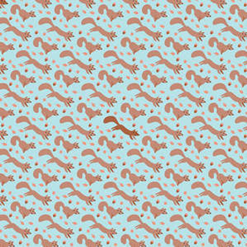 Light Aqua Squirrels 100% Organic Cotton Fabric