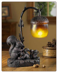 Squirrel and Acorn Sculpted Accent Lamp. A scene to delight! Momma squirrel with her two babies. This charming accent lamp is a fun addition to your decor.