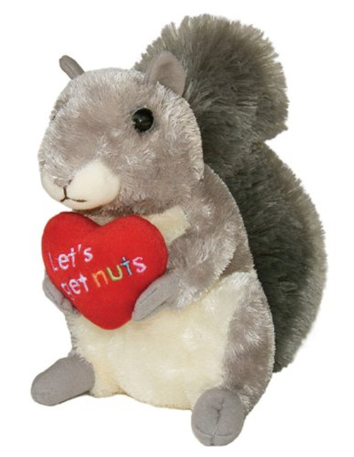 LET'S GET NUTS SQUIRREL - a fluffy plush grey squirrel with heart  that
reads "Lets Get Nuts"