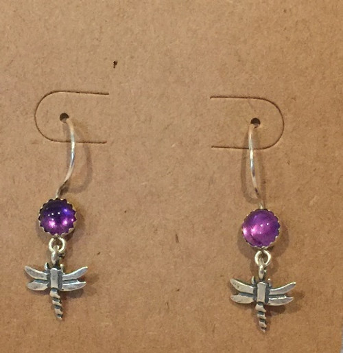 Sterling Silver Amethyst and Dragonfly Earrings