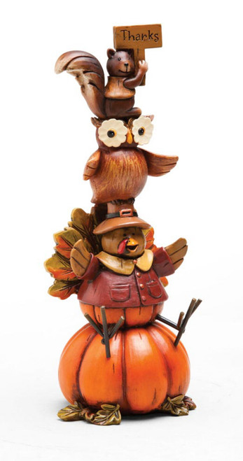 Stacked Squirrel, Owl, Turkey, Pumpkin Centerpiece