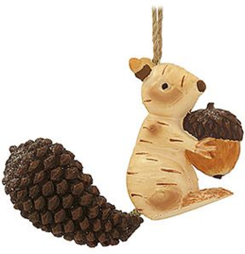 Birch Bark Squirrel with Acorn Ornament