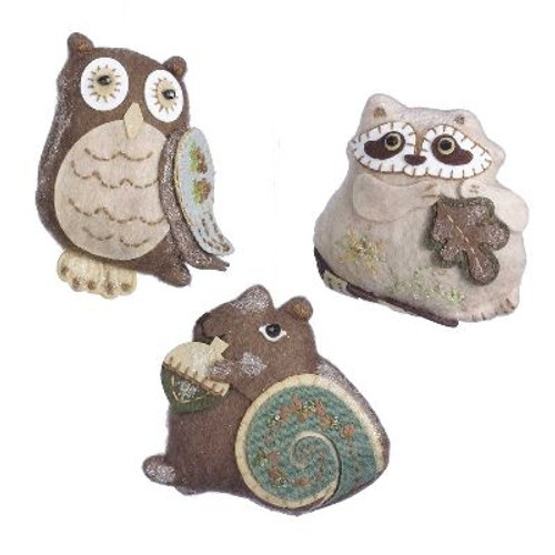 Felt Squirrel, Raccoon & Owl Ornaments