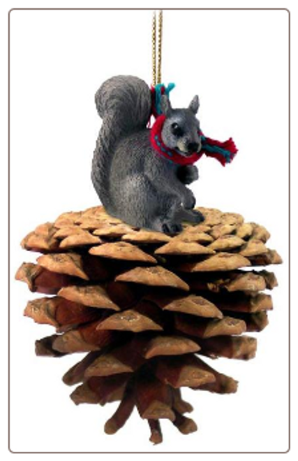 Gray Squirrel on Pinecone Ornament