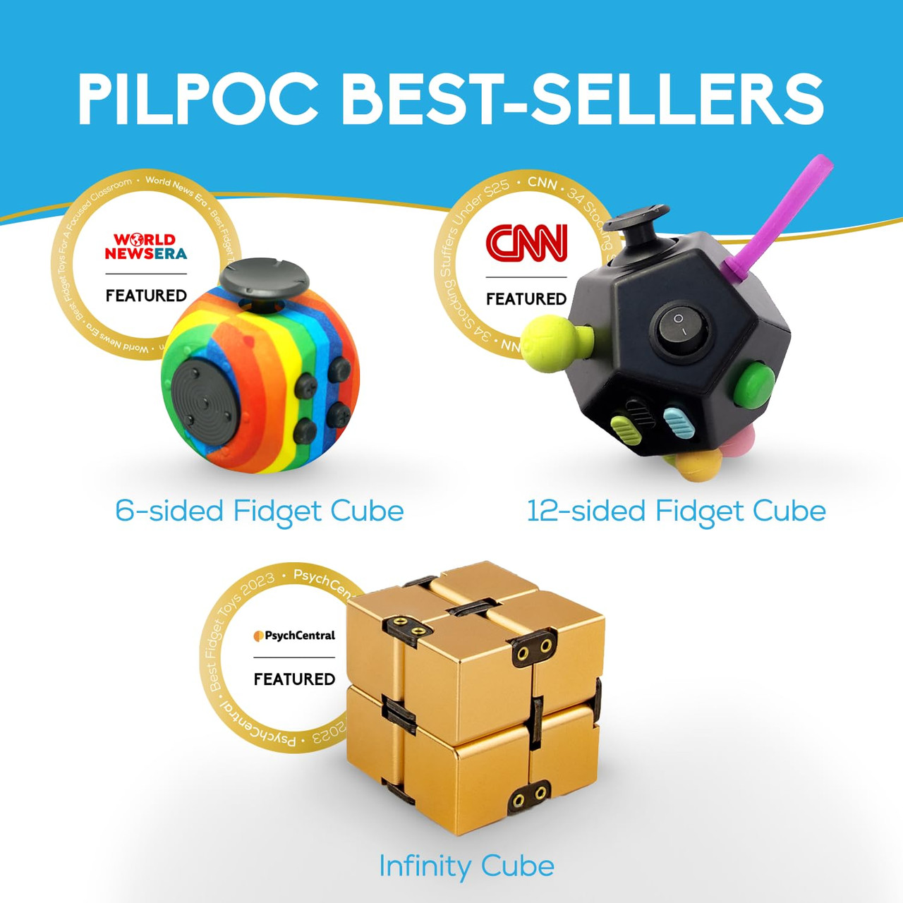 PILPOC theFube Fidget Cube - 6 Sided Fidget Toys for Adults and Kids ...