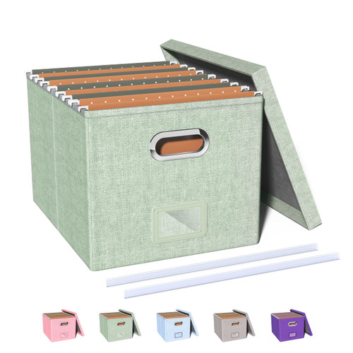 Oterri File Storage Organizer Box, Portable with Lid, Fit for Letter/Legal File Folder Storage, Easy Slide Durable Hanging for Office/Decor/Home, 1 Pack, Green-Box only
