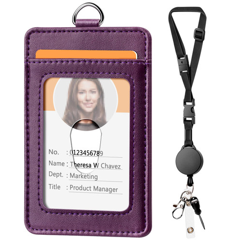 Leather Badge Holder and Adjustable Retractable Lanyards, Quick Release Buckle and Safety Breakaway Lanyards with Swivel Metal Clasp for Offices, Staff, Students, Employees