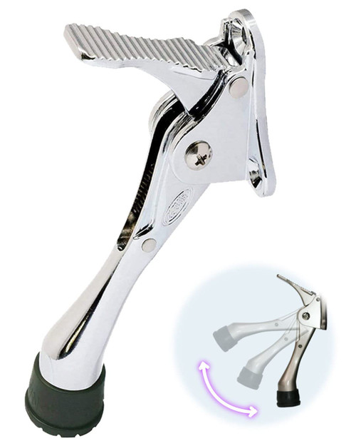 One Touch Kickdown Door Stopper, Door Holder, Heavy Duty Door Stops, Bottom of Door, Height-Adjustable Rubber Tips by HASHI (Chrome 4 inch x 1pack)