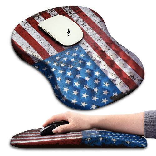 Hokafenle Ergonomic Mouse Pad Wrist Support with Massage Design, Wrist Rest Pain Relief Mousepad with Memory Foam&Non-Slip PU Base, Mouse Pads for Wireless Mouse & Desk (12x8 inch,USA Flag)