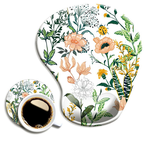 Ergonomic Mouse Pad with Wrist Support, Cute Mouse Pads with Non-Slip PU Base for Home Office Working Studying Easy Typing & Pain Relief Beautiful Floral