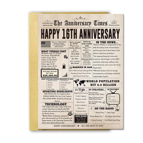 FANCYLUCKY Vintage 16th Anniversary Card for Women Men, Retro 16 Years g Anniversary Card Gift for Parents, Jumbo 16 Years Wedding Decoration for Wife Husband Couple