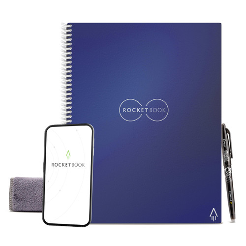 Rocketbook Core Reusable Spiral Notebook, Letter Size 8.5x11, Navy Blue - Lined Pages, App-Connected, Erasable, Durable Cover, Ideal for School, Work, and Creative Projects