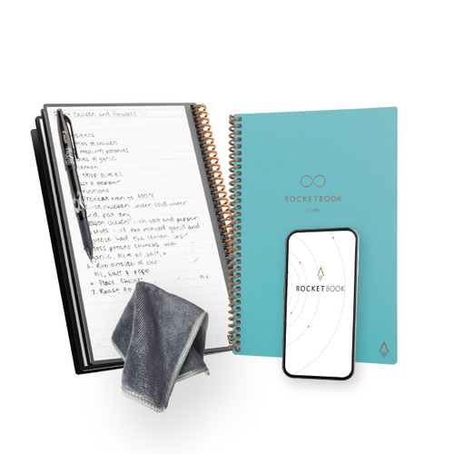 Rocketbook New Core Reusable Spiral Notebook, Executive Size 6x8.8, Teal - Lined Pages, App-Connected, Erasable, Durable Cover, Ideal for School, Work, and Creative Projects