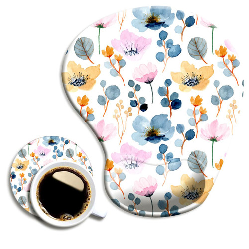 Ergonomic Mouse Pad with Wrist Support and Coaster,Mouse Pads with Non-Slip PU Base for Home Office Working Studying Easy Typing & Pain Relief Blossoming