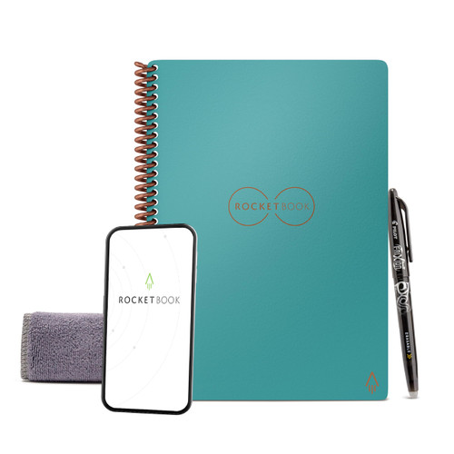 Rocketbook Core Reusable Spiral Notebook, Executive Size 6x8.8, Teal - Lined Pages, App-Connected, Erasable, Durable Cover, Ideal for School, Work, and Creative Projects