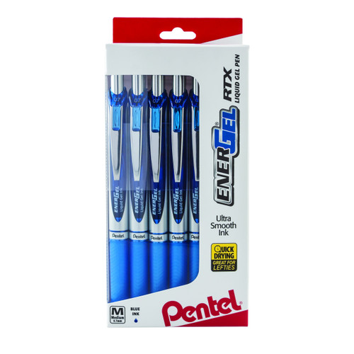 Pentel EnerGel RTX RT Liquid Gel Pen, Med, Metal Tip, 0.7mm, Blue Ink, 12-Pk Window Box of 12 (BL77PC12C1) -Pack of 6