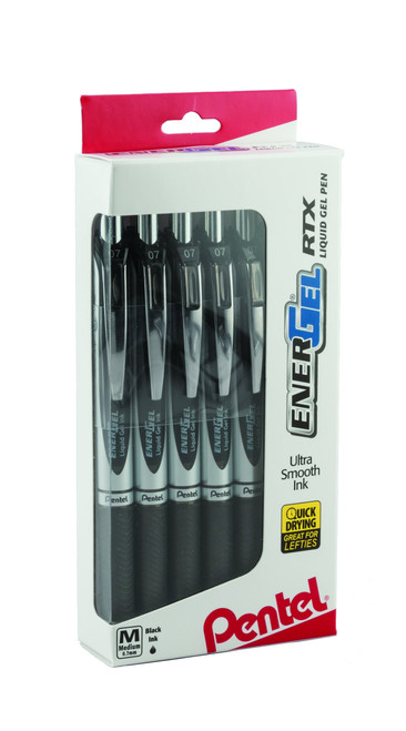 Pentel EnerGel RTX Retractable Liquid Gel Pen, (0.7mm), Medium Line, Metal Tip, Black Ink, Window (BL77PC12A1) (Pack of 1, 12 Count Total)