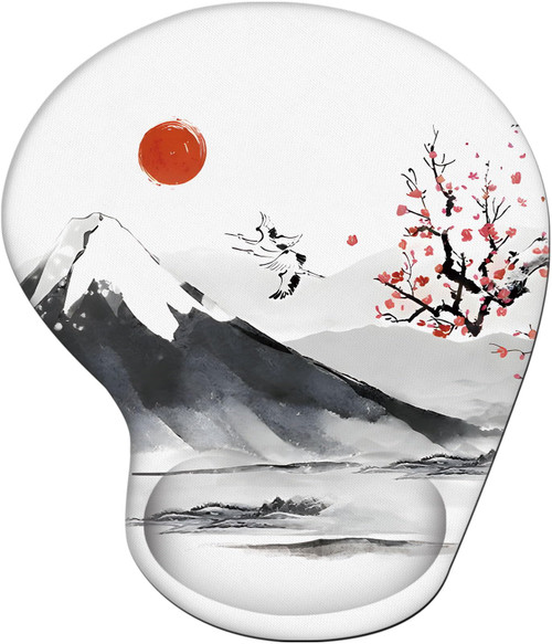 Tharney Ergonomic Mouse Pad with Wrist Rest Support, Mousepad with Comfortable Gel Wrist and Non-Slip PU Base for Pain Relief, Computer, Laptop, Office, Home (Ink Painting)