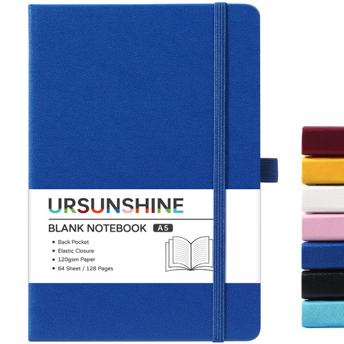 Blank Journal/Notebook - Classic Notebook/Journal with Ribbon Divider, Hardcover with Thick Paper, 5.3'' x 8.26'', Banded + Pen Holder +Inner Pocket - Deep Blue