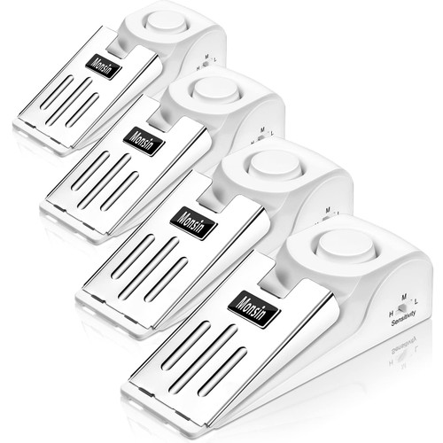 Door Stop Alarm, Door Stopper with 120DB Security Alarm, Floor Wedge Doorstop for Travel Apartment Home House (Pack of 4)