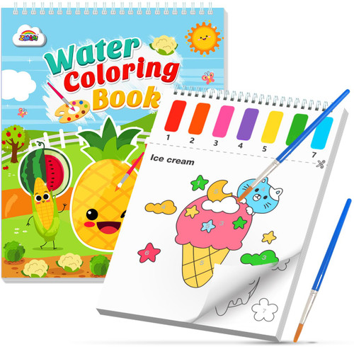 ZMLM Paint with Water Books for Kids - Easter Basket Stuffers Essentials, Mess Free Coloring Activity for Toddlers - Arts & Crafts Gifts Toys for Birthday Boys Girls Ages 4 5 6 7 8 (Food)