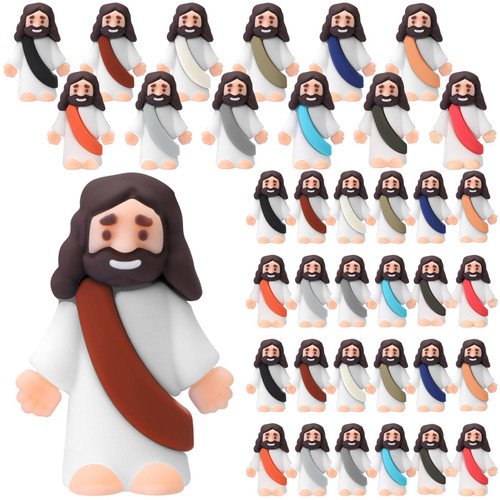 Bememo 25 Pcs Little Jesus Figures Original Design Mini Rubber Jesus Toys to Hide and Seek Religious Party Favors Sunday School Baptism Gifts(Retro Simple Colors)