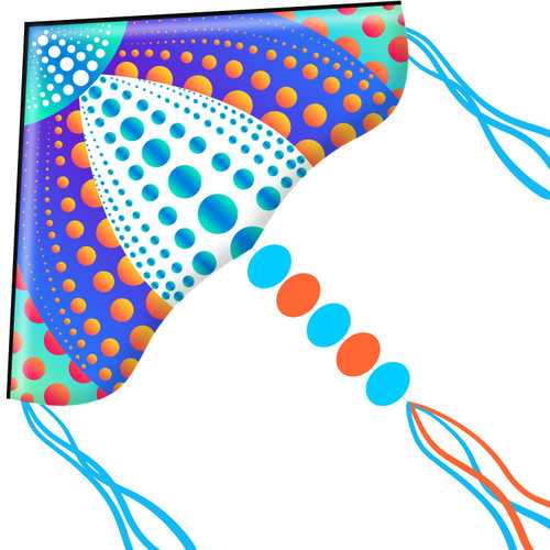 Honbo Large Delta Kite for Adults & Kids, Easy Flyer with Long Tails, Beginner Kite for Kids Ages 4-8, Dots Theme, Polyester Material, 53.5" x 30.3" Size