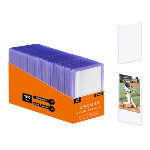 QTYORD 200Pcs Top Loaders for Cards (100Pcs Hard Plastic Card Holders & 100Pcs Penny Card Sleeves) 3" x 4" Toploaders, Card Protector Sleeves for Baseball Football Sports Cards, Standard Trading Cards