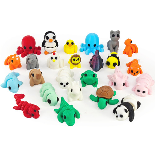 NEXT STOP M Easter Basket Stuffers 25 pcs Mini 3D Printed Animal Figurines Set: Articulated, Flexible, and Exquisitely Cute Fidget Toys for Play and Display, Gift for her him, for Boys and Gilrs