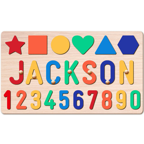 AZUFEMOS Personalized Name Puzzle for Kids, Personalized Baby Easter Gifts Name Puzzles for Toddlers 1-3, 1st Birthday for Girls & Boys Wooden Alphabet & Shape Puzzle Montessor Toys for Kids