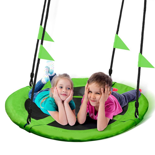 PACEARTH 40 Inch Saucer Tree Swing Flying 900lb Weight Capacity 2 Added Hanging Straps Adjustable Multi-Strand Ropes Colorful Safe and Durable Swing Seat for Children-Green