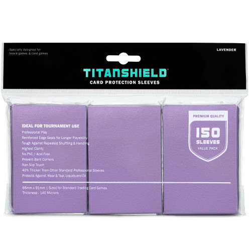 TitanShield Premium Lavender 150 Sleeves Standard Size Board Game Trading Card Sleeves Deck Protector for Magic The Gathering MTG, Baseball Collection, Dropmix