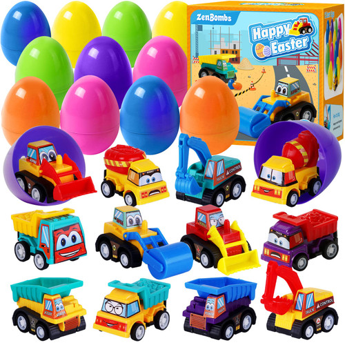 ZenBombs Easter Eggs with Cars Inside - 12 PCS Prefilled Easter Eggs with Pull-Back Toy Cars - Kids Easter Basket Stuffers & Party Favor Toys for Boys and Girls Over Age 3 Years Old