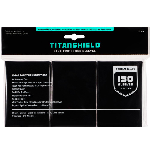 TitanShield (150 Sleeves, Black) Compatible with Standard Sized Board Games, MTG Magic The Gathering, Pokemon, Lorcana and Trading Cards 2.5" x 3.5" 66x91mm
