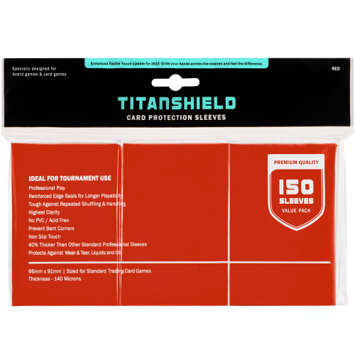 TitanShield (150 Sleeves/Red Standard Size Board Game Trading Card Sleeves Deck Protector Compatible with Pokemon, MTG Magic The Gathering