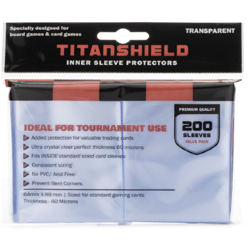 TitanShield 200 Premium 60-Microns Ultra Clear Standard Size Perfect Exact Fit Inner Card Sleeves. Perfect for Double-sleeving and Compatible with Pokmon Cards MTG Magic The Gathering Lorcana