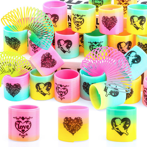 36 Packs Spring Rainbow Magic Fidget Stress Coil Mini Springs Bulk Toys Valentine's Day Wedding Party Favor Goodie Bag Stuffers for Kids Boys Girls (Love)