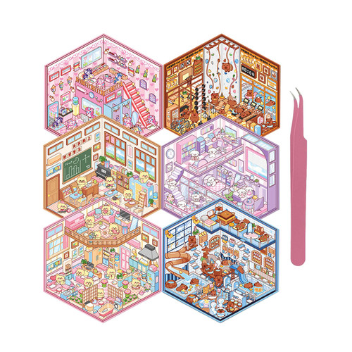 DIY 3D Sticker Scene, 6 Sets of Aesthetic Stickers for Girls Make Your Own Mini Shop Scenes Stickers for Kids Sticker Therapy for Adult Relief Stress Pass The Time Kids Easter Birthday Gift