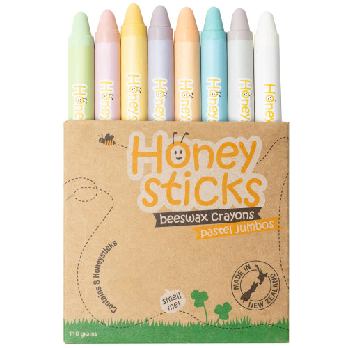Honeysticks Jumbo Crayons (8 Pack) - Pastel Colors - Non Toxic Crayons for Kids - 100% Pure Beeswax, Food Grade Colors - Large Crayons, Easy to Hold and Use - Sustainably Made in New Zealand