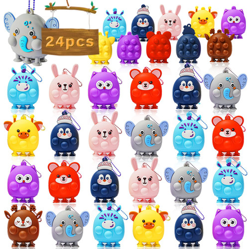 sdatoy 24 Pcs Party Favors for Kids, 3D Animal Pop Fidget Toys Bulk, Sensory Bath Suction Toys for Toddlers, Carnival Treasure Classroom Prizes Box Toys, Fidget Stocking Stuffers Birthday Party Gifts
