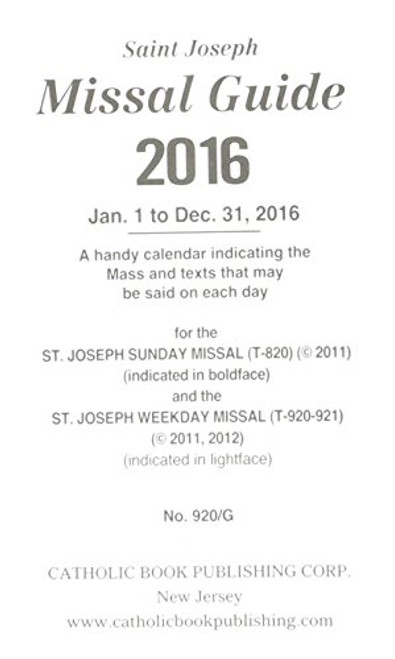 Missal Guide for 2016