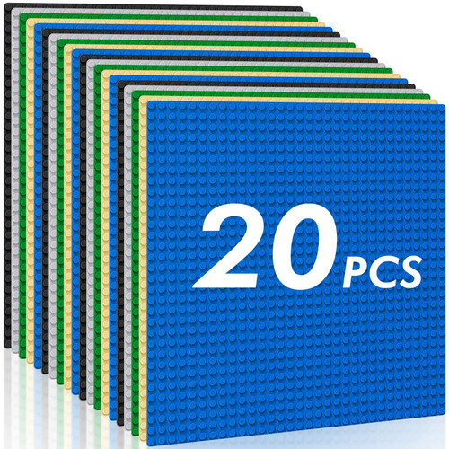 Pokiiulk Classic Baseplates Building Plates-Pack of 20 Large 10" x 10" Building Bricks Compatible with All Major Brands,Perfect STEM Gift for BuildersMulticolored