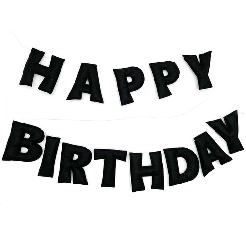 Meygajoe Pre-Strung Felt Happy Birthday Banner, Reusable HAPPY BIRTHDAY Garland, Birthday Banner Decorations, Personalized Happy Birthday Sign for Birthday Decor, Party Decor, Photo Prop (Black)