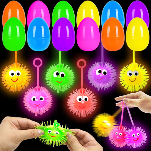 Olixmlya 24 Pack Easter Eggs Filled LED Puffer Balls,Light Up Toys Stuffers Stress Relief LED Ball for Boys Girls Kids Teens Easter Egg Hunt Filling Treats Easter Basket Stuffers Easter Party Favor