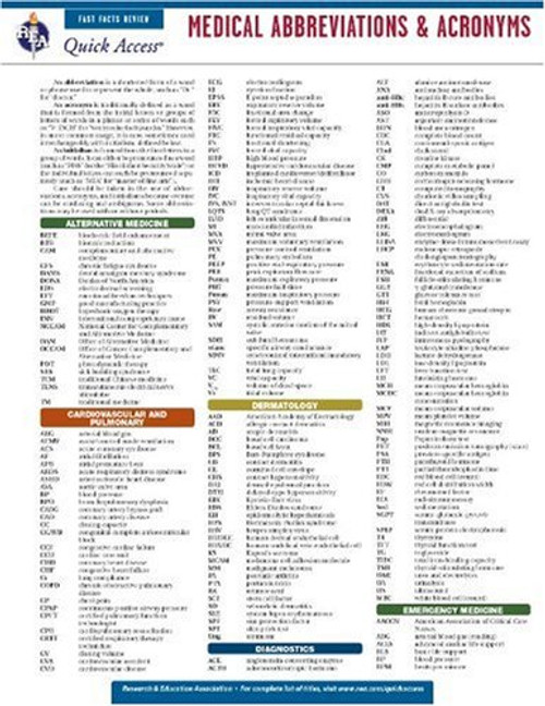 Medical Abbreviations and Acronyms - REA's Quick Access Reference Chart (Quick Access Reference Charts)
