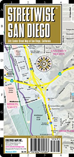 Streetwise San Diego Map - Laminated City Center Street Map of San Diego, California - Folding pocket size travel map with trolley lines