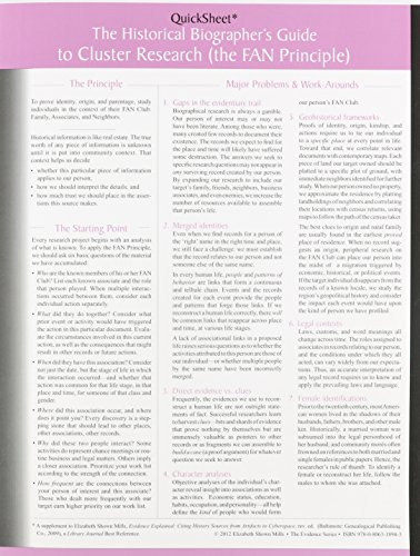 The Historical Biographers Guide to Cluster Research (The FAN Principle): Quicksheet (Evidence)
