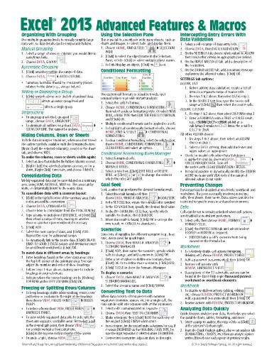 Microsoft Excel 2013 Advanced & Macros Quick Reference Guide (Cheat Sheet of Instructions, Tips & Shortcuts - Laminated Card)
